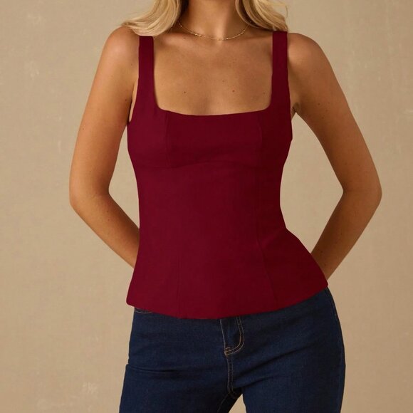 Burgundy Romantic Women's Velvet Sparkle Rhinestone Tank Top - Picture 3 of 7